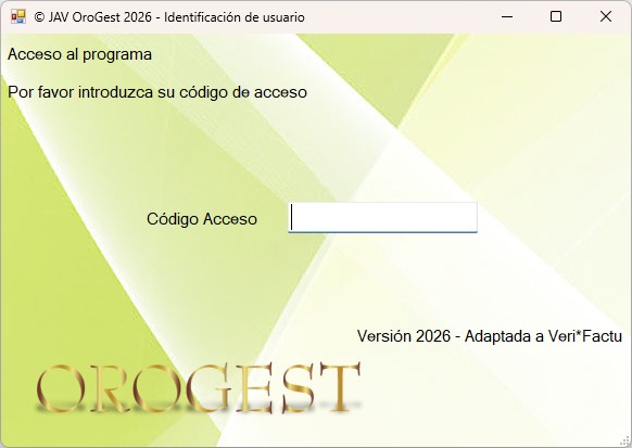 Formulario de acceso a Orogest 2026